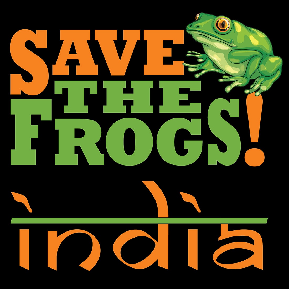 India logo Save The Frogs ORANGE black