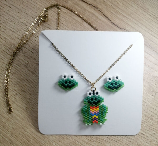 Necklace and Ear Rings Tall Frog With Colors Collar y aretes rana alto colores 2 1