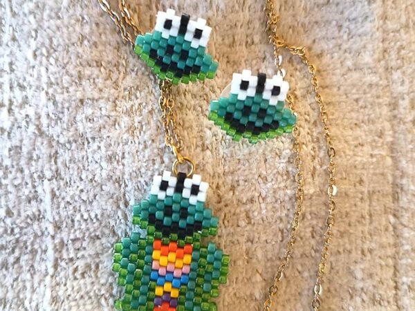Necklace and Ear Rings - Tall Frog With Colors - Collar y aretes - rana alto colores 2025 4 800