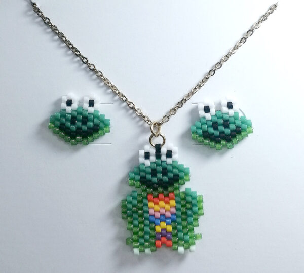 Necklace and Ear Rings Tall Frog With Colors Collar y aretes rana alto colores 3 1