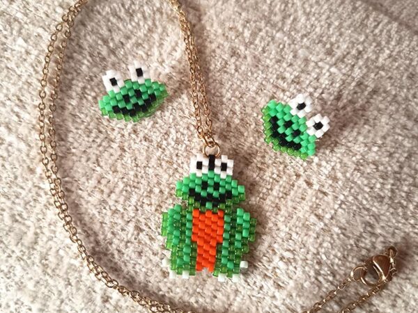 Necklace and Ear Rings - Tall Frog With Orange - Collar y aretes - sapito alto naranja 2025 4 800