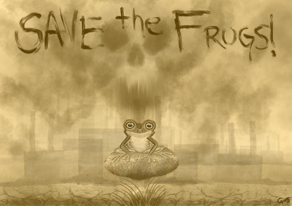 Nick Gustafson - Factory Scene frog art 2014 pollution pesticides