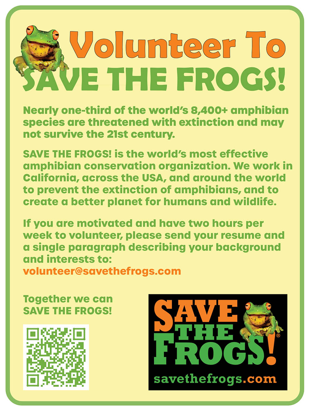 Volunteer Flyer - Save The Frogs