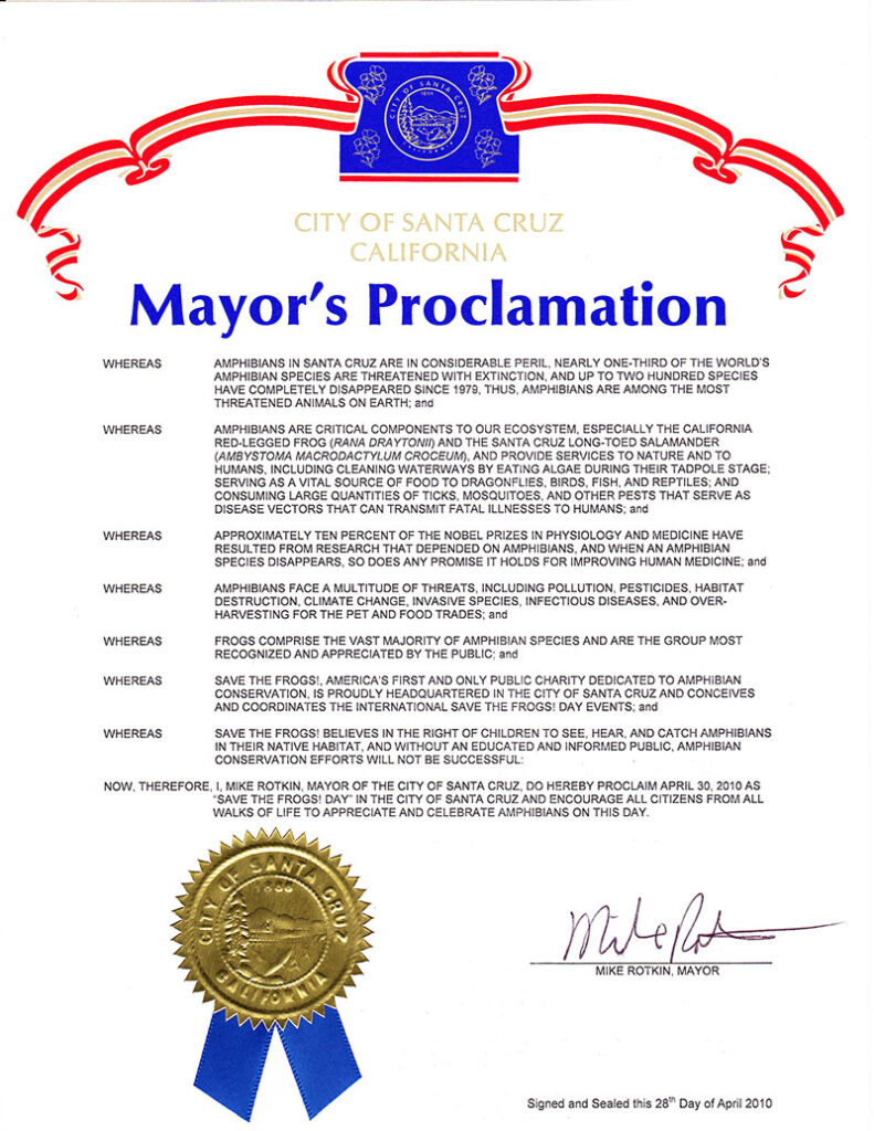 day-proclamation-2010-USA-California-santa-cruz-mayor-mike-rotkin-save-the-frogs