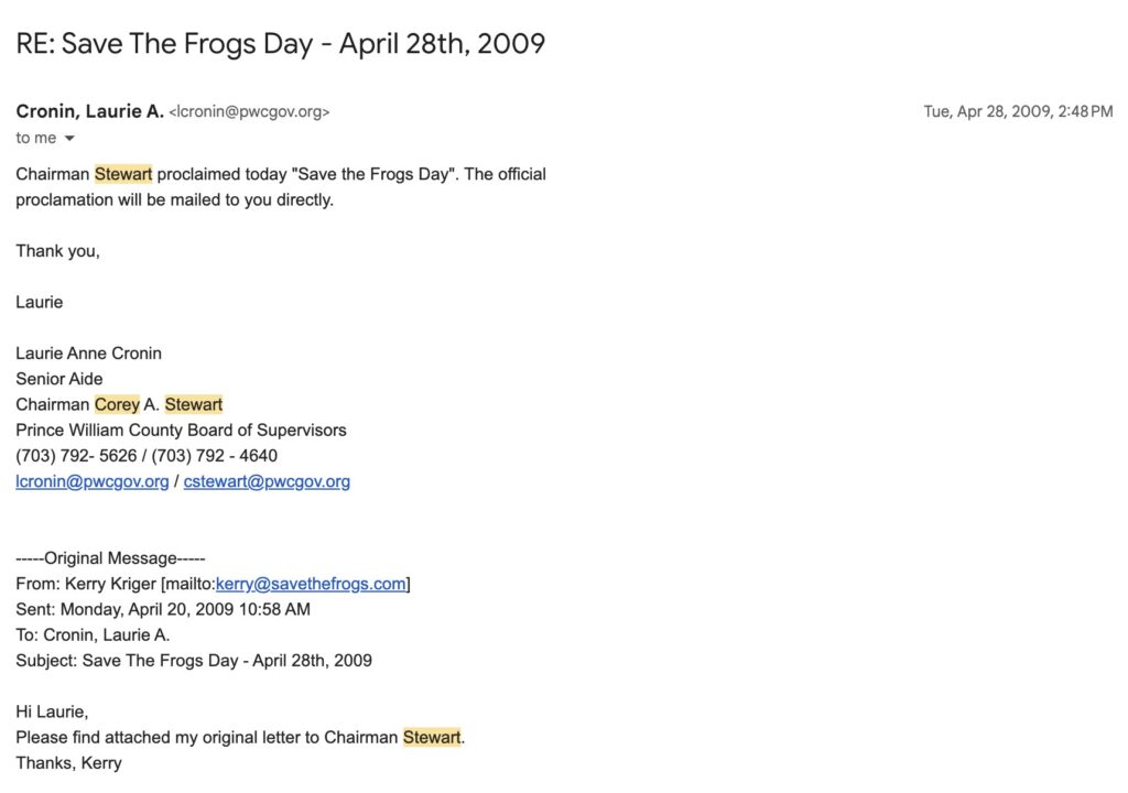 proclamação do dia-Prince-William-County-VA-2009-04-28-Board-save-the-frogs.jpg